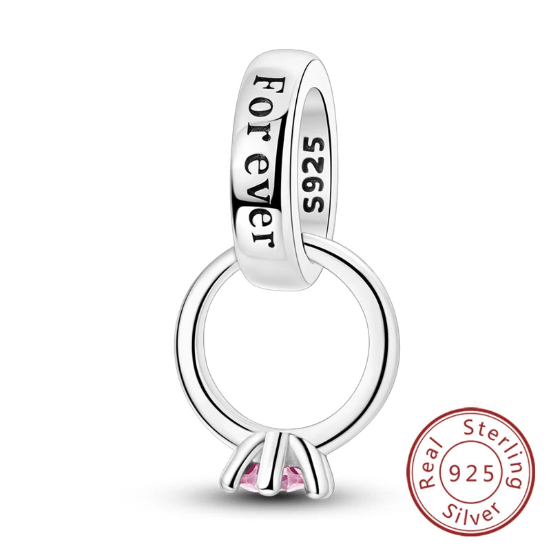 Original 925 Sterling Silver Charm Bead Heart Lovers Valentine's Day Charm Fit Charm Bracelet Pendant Women Jewelry Gift