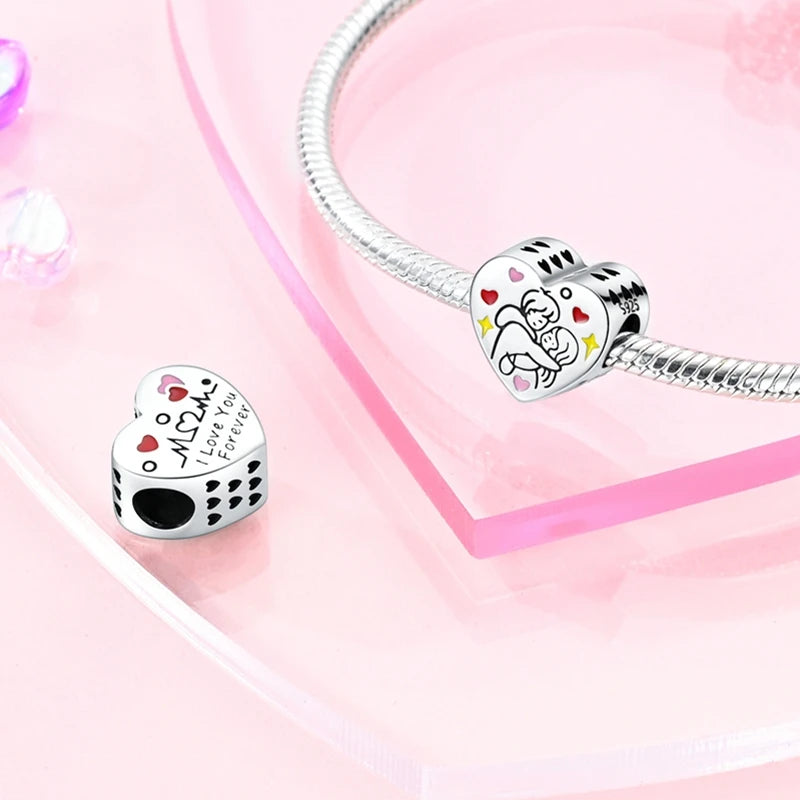 Original 925 Sterling Silver Charm Bead Heart Lovers Valentine's Day Charm Fit Charm Bracelet Pendant Women Jewelry Gift