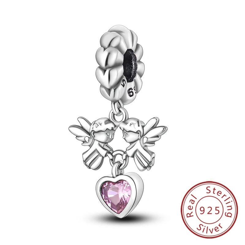 Original 925 Sterling Silver Charm Bead Heart Lovers Valentine's Day Charm Fit Charm Bracelet Pendant Women Jewelry Gift