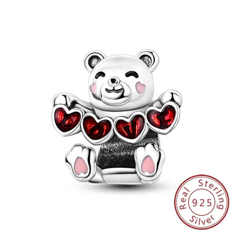 Original 925 Sterling Silver Charm Bead Heart Lovers Valentine's Day Charm Fit Charm Bracelet Pendant Women Jewelry Gift