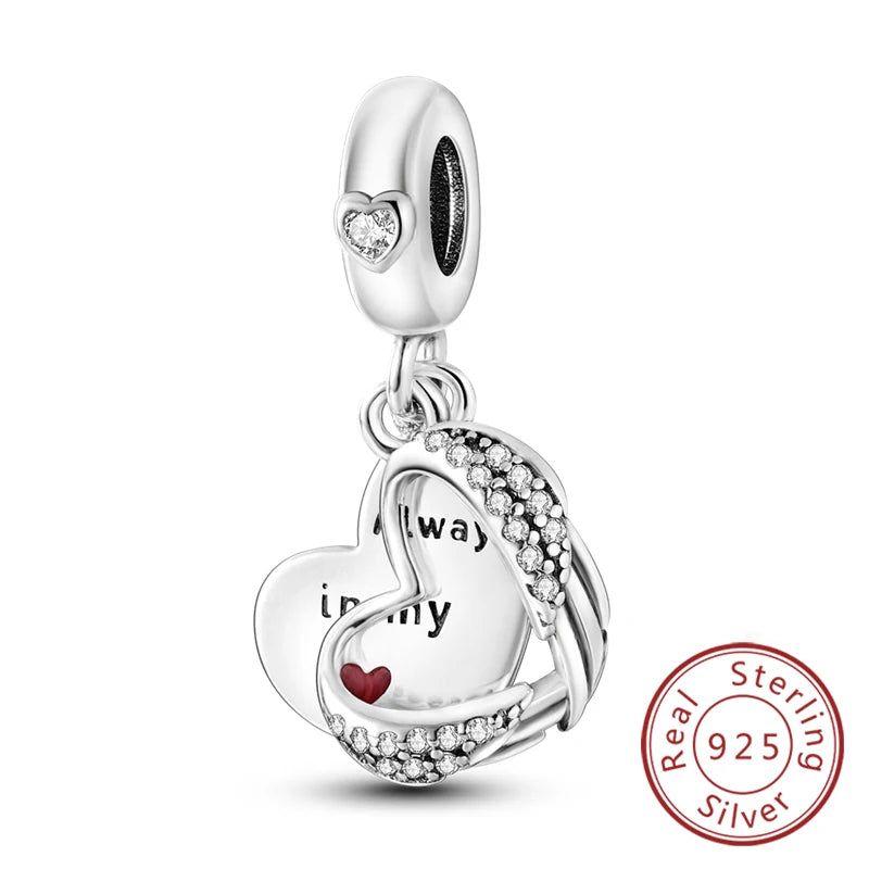 Original 925 Sterling Silver Charm Bead Heart Lovers Valentine's Day Charm Fit Charm Bracelet Pendant Women Jewelry Gift