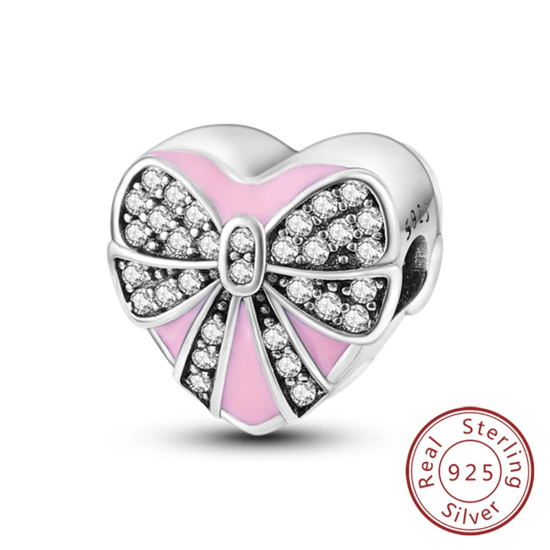 Original 925 Sterling Silver Charm Bead Heart Lovers Valentine's Day Charm Fit Charm Bracelet Pendant Women Jewelry Gift