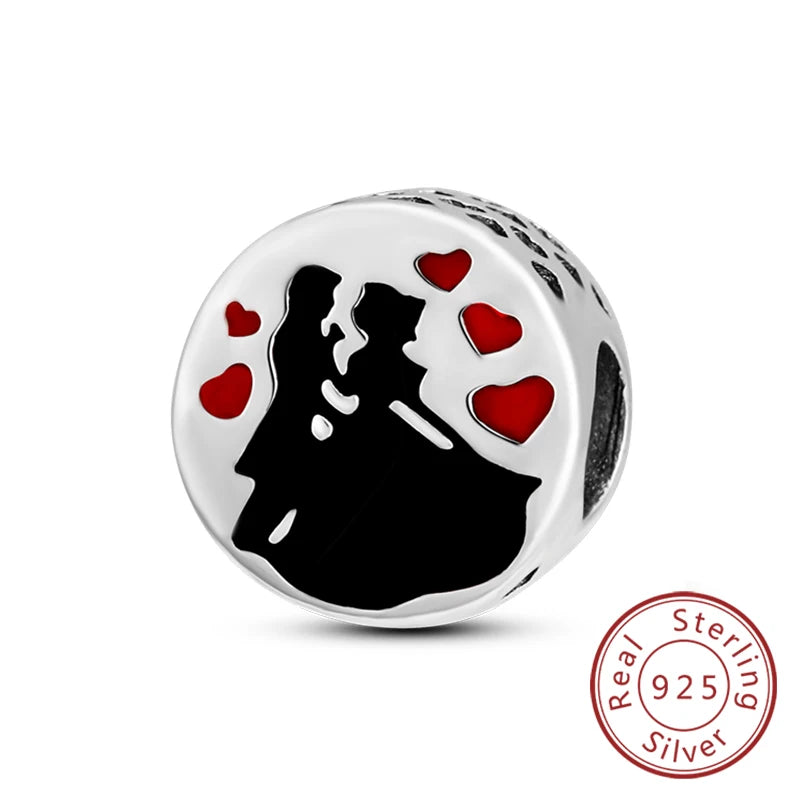 Original 925 Sterling Silver Charm Bead Heart Lovers Valentine's Day Charm Fit Charm Bracelet Pendant Women Jewelry Gift