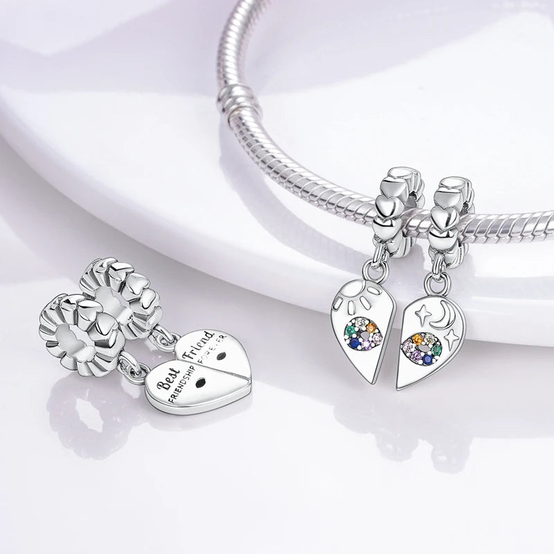 Original 925 Sterling Silver Charm Bead Heart Lovers Valentine's Day Charm Fit Charm Bracelet Pendant Women Jewelry Gift
