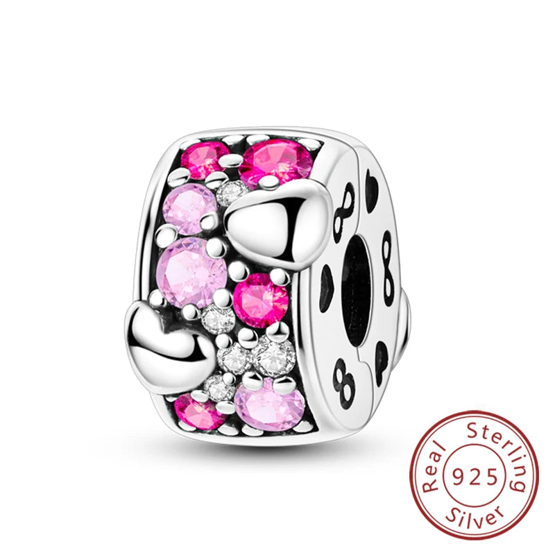 Original 925 Sterling Silver Charm Bead Heart Lovers Valentine's Day Charm Fit Charm Bracelet Pendant Women Jewelry Gift