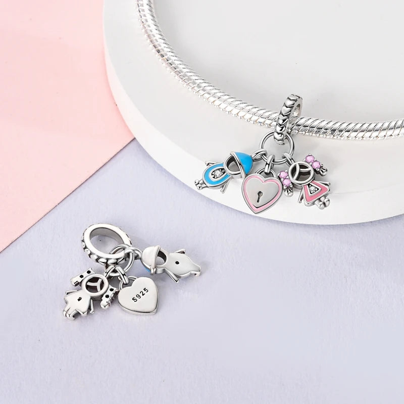 Original 925 Sterling Silver Charm Bead Heart Lovers Valentine's Day Charm Fit Charm Bracelet Pendant Women Jewelry Gift