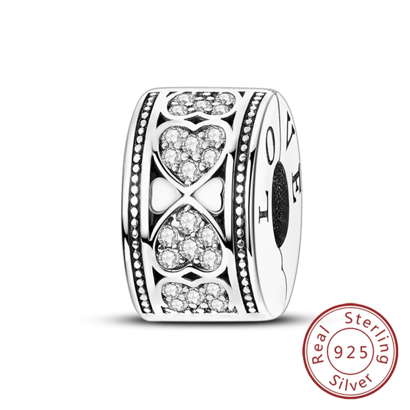 Original 925 Sterling Silver Charm Bead Heart Lovers Valentine's Day Charm Fit Charm Bracelet Pendant Women Jewelry Gift