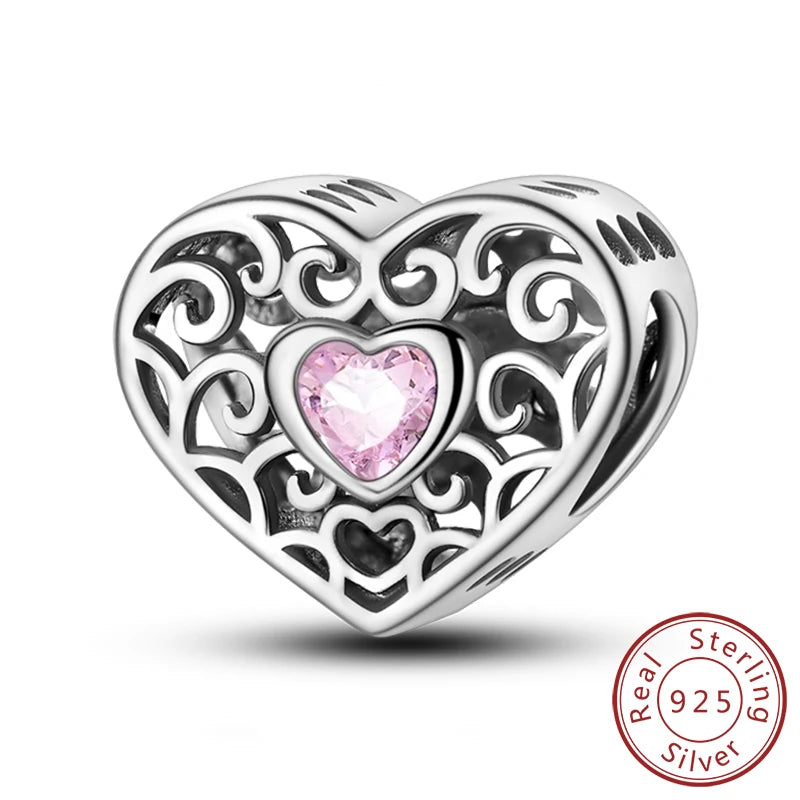 Original 925 Sterling Silver Charm Bead Heart Lovers Valentine's Day Charm Fit Charm Bracelet Pendant Women Jewelry Gift