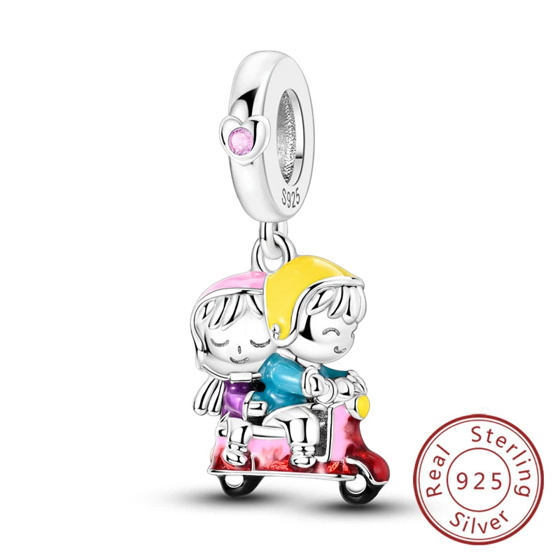 Original 925 Sterling Silver Charm Bead Heart Lovers Valentine's Day Charm Fit Charm Bracelet Pendant Women Jewelry Gift