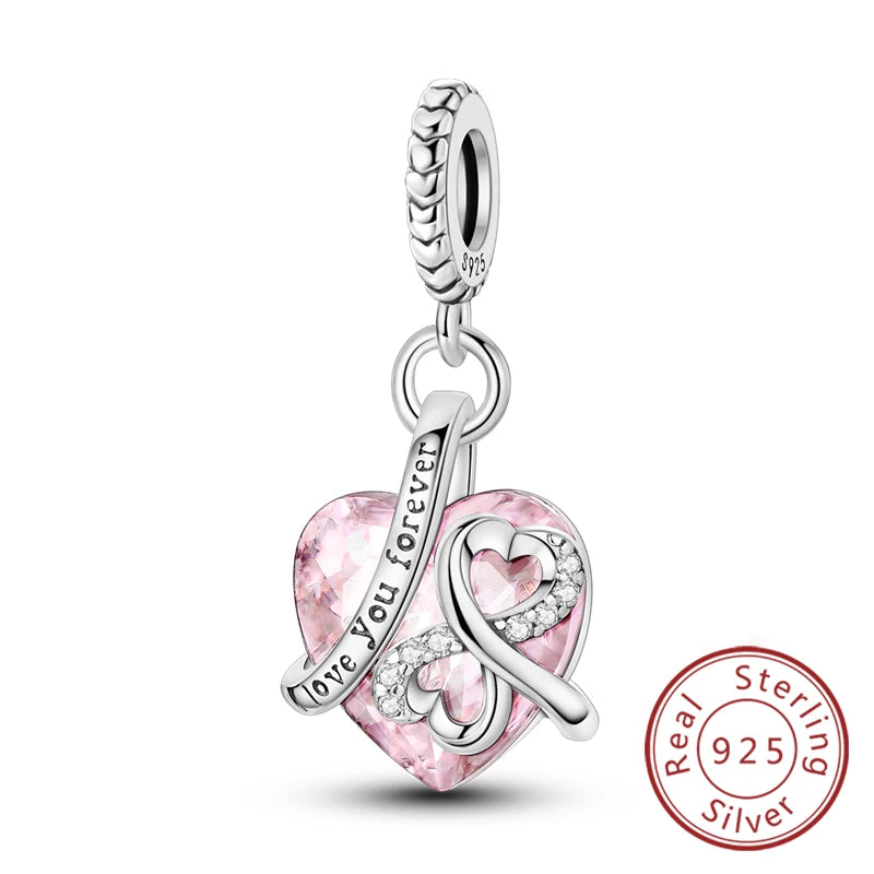 Original 925 Sterling Silver Charm Bead Heart Lovers Valentine's Day Charm Fit Charm Bracelet Pendant Women Jewelry Gift