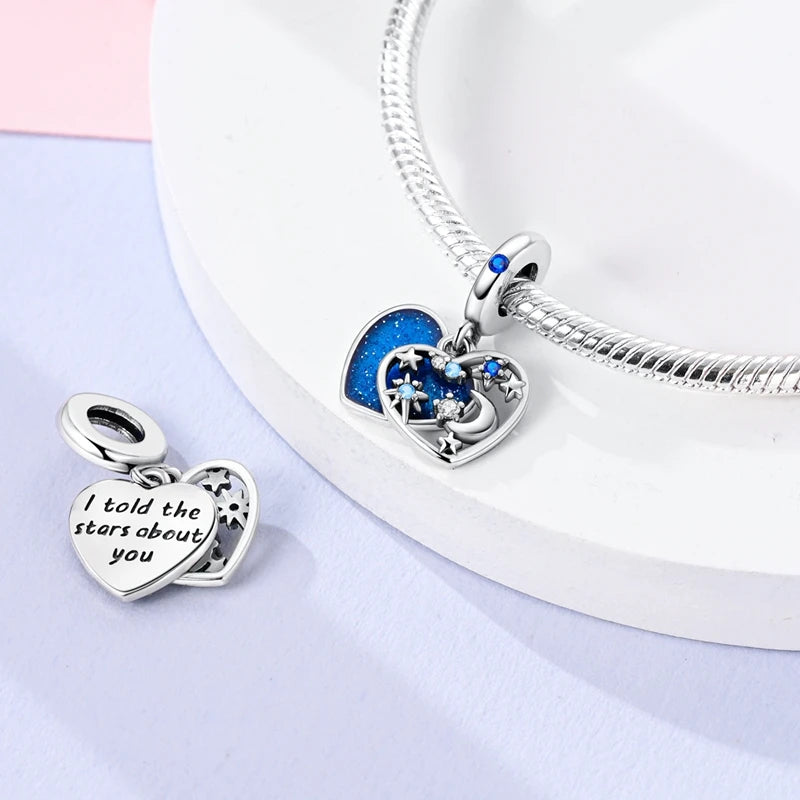Original 925 Sterling Silver Charm Bead Heart Lovers Valentine's Day Charm Fit Charm Bracelet Pendant Women Jewelry Gift