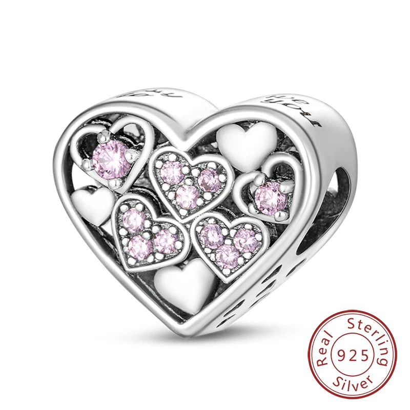 Original 925 Sterling Silver Charm Bead Heart Lovers Valentine's Day Charm Fit Charm Bracelet Pendant Women Jewelry Gift