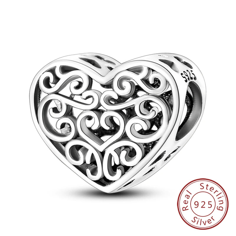 Original 925 Sterling Silver Charm Bead Heart Lovers Valentine's Day Charm Fit Charm Bracelet Pendant Women Jewelry Gift
