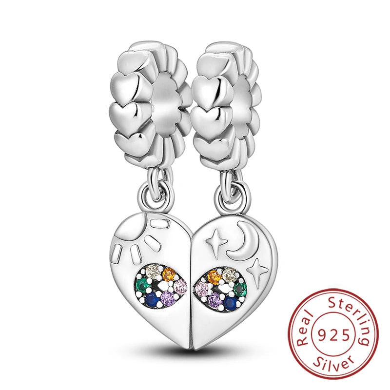 Original 925 Sterling Silver Charm Bead Heart Lovers Valentine's Day Charm Fit Charm Bracelet Pendant Women Jewelry Gift