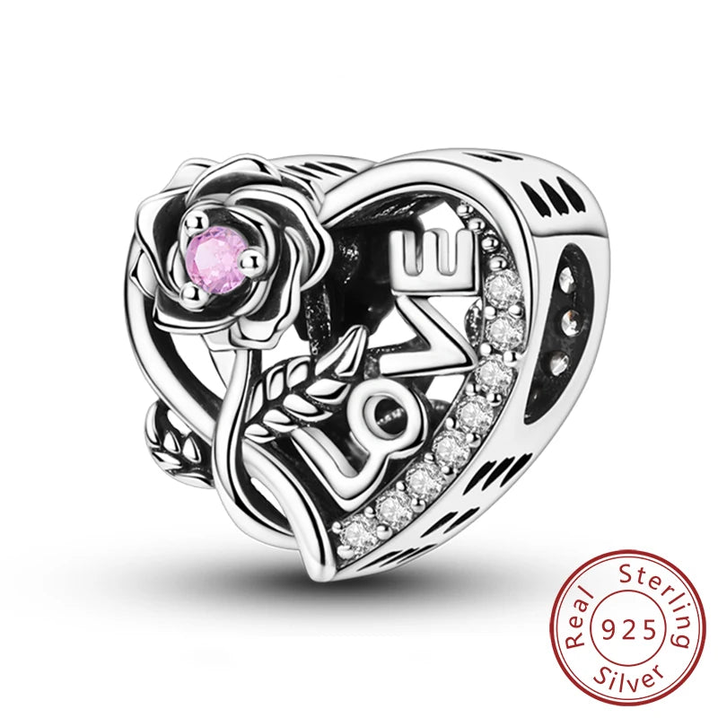 Original 925 Sterling Silver Charm Bead Heart Lovers Valentine's Day Charm Fit Charm Bracelet Pendant Women Jewelry Gift