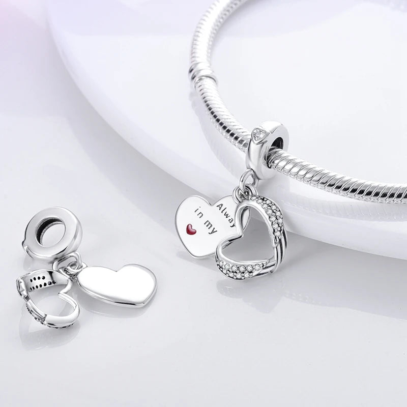 Original 925 Sterling Silver Charm Bead Heart Lovers Valentine's Day Charm Fit Charm Bracelet Pendant Women Jewelry Gift