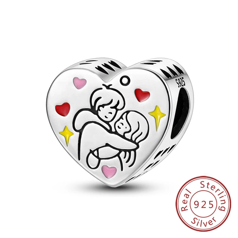 Original 925 Sterling Silver Charm Bead Heart Lovers Valentine's Day Charm Fit Charm Bracelet Pendant Women Jewelry Gift