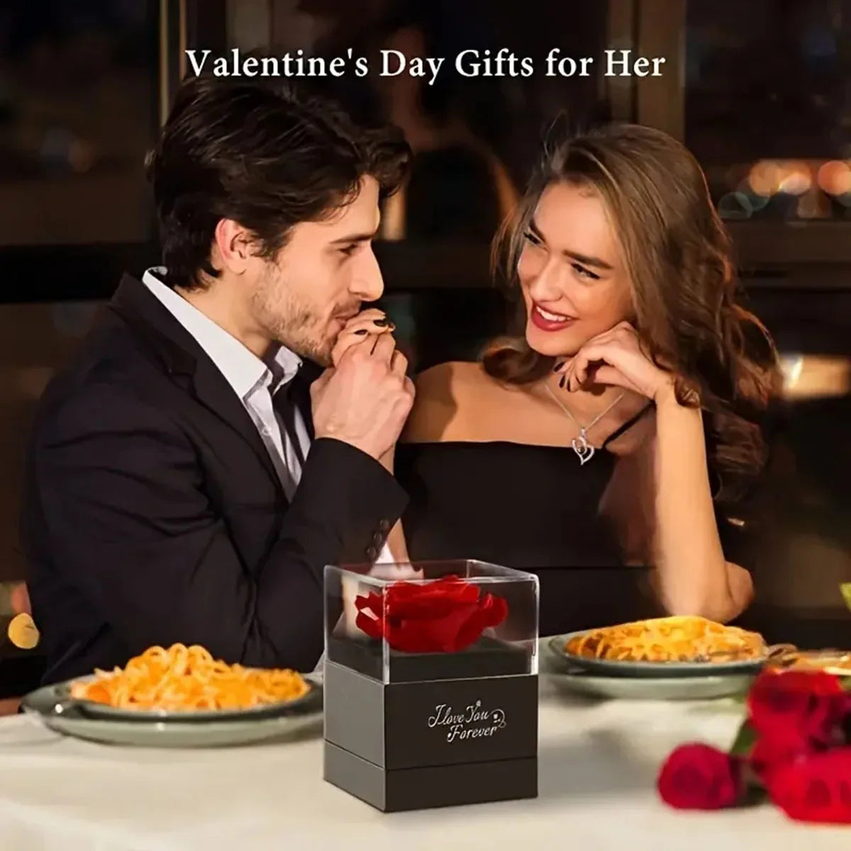 Heart-Shaped Red Rose Necklace with Gift Box - Valentine's Day, Anniversary, Birthday, Mother's Day Gift for Women, Mom, Wife