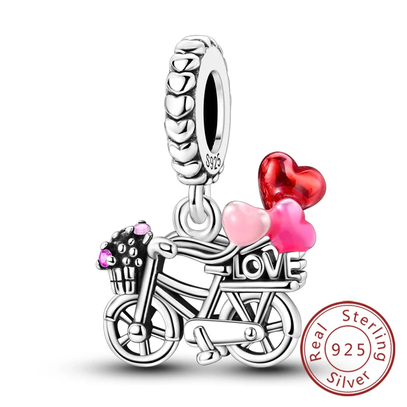 Original 925 Sterling Silver Charm Bead Heart Lovers Valentine's Day Charm Fit Charm Bracelet Pendant Women Jewelry Gift