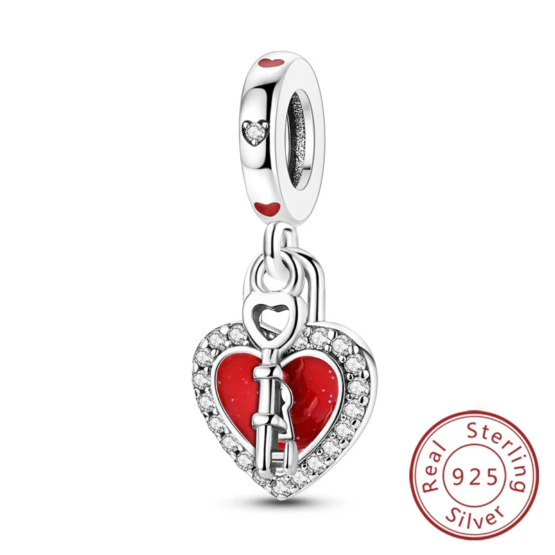 Original 925 Sterling Silver Charm Bead Heart Lovers Valentine's Day Charm Fit Charm Bracelet Pendant Women Jewelry Gift