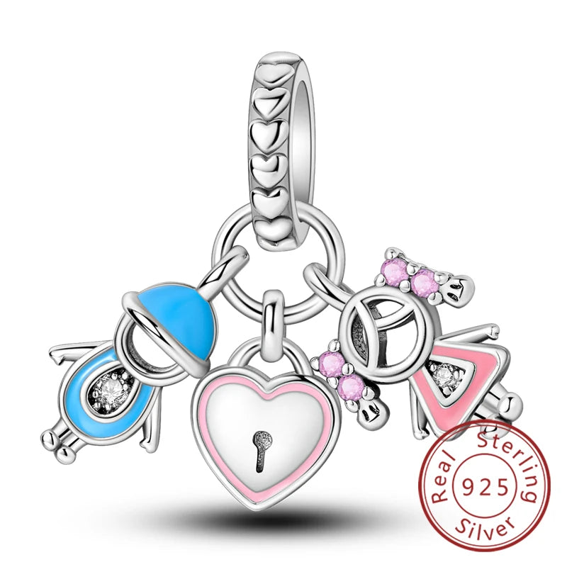 Original 925 Sterling Silver Charm Bead Heart Lovers Valentine's Day Charm Fit Charm Bracelet Pendant Women Jewelry Gift