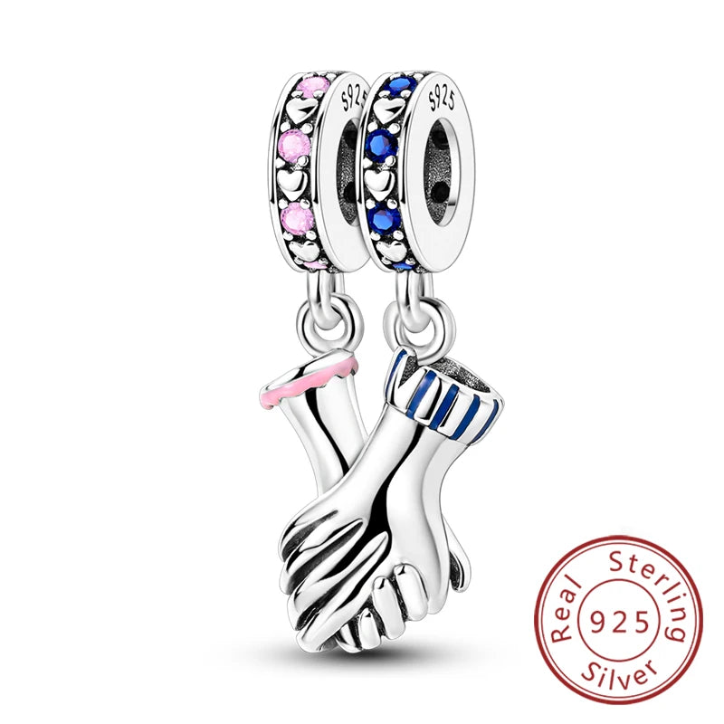 Original 925 Sterling Silver Charm Bead Heart Lovers Valentine's Day Charm Fit Charm Bracelet Pendant Women Jewelry Gift