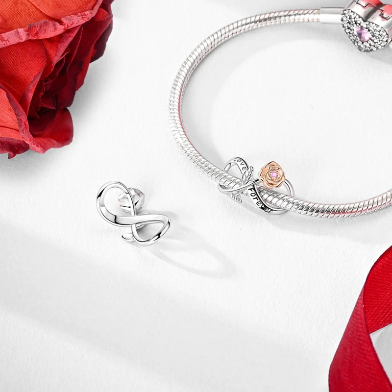 Original 925 Sterling Silver Charm Bead Heart Lovers Valentine's Day Charm Fit Charm Bracelet Pendant Women Jewelry Gift