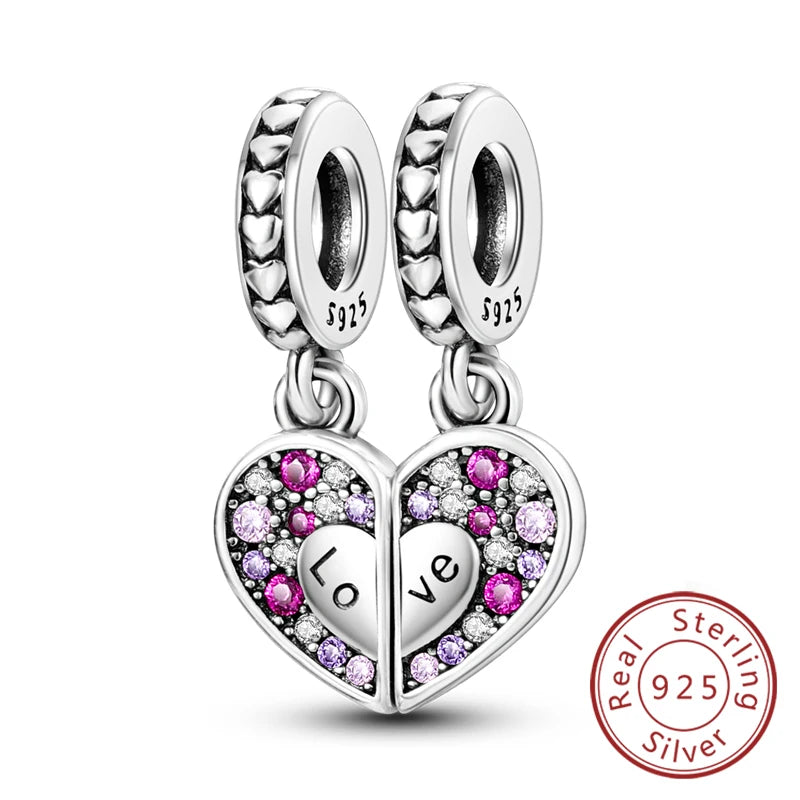 Original 925 Sterling Silver Charm Bead Heart Lovers Valentine's Day Charm Fit Charm Bracelet Pendant Women Jewelry Gift