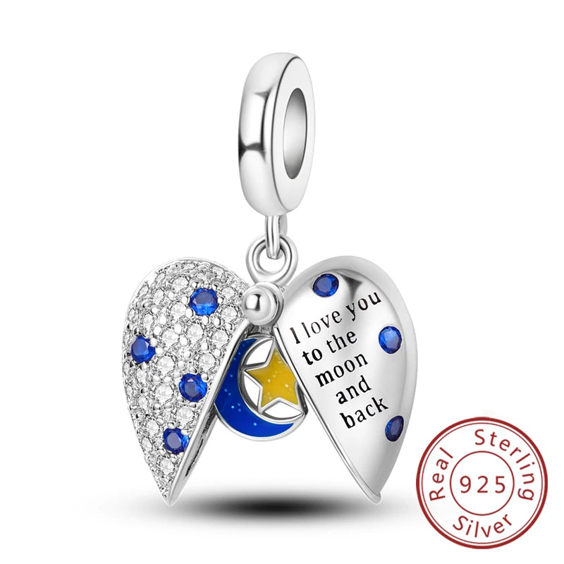 Original 925 Sterling Silver Charm Bead Heart Lovers Valentine's Day Charm Fit Charm Bracelet Pendant Women Jewelry Gift