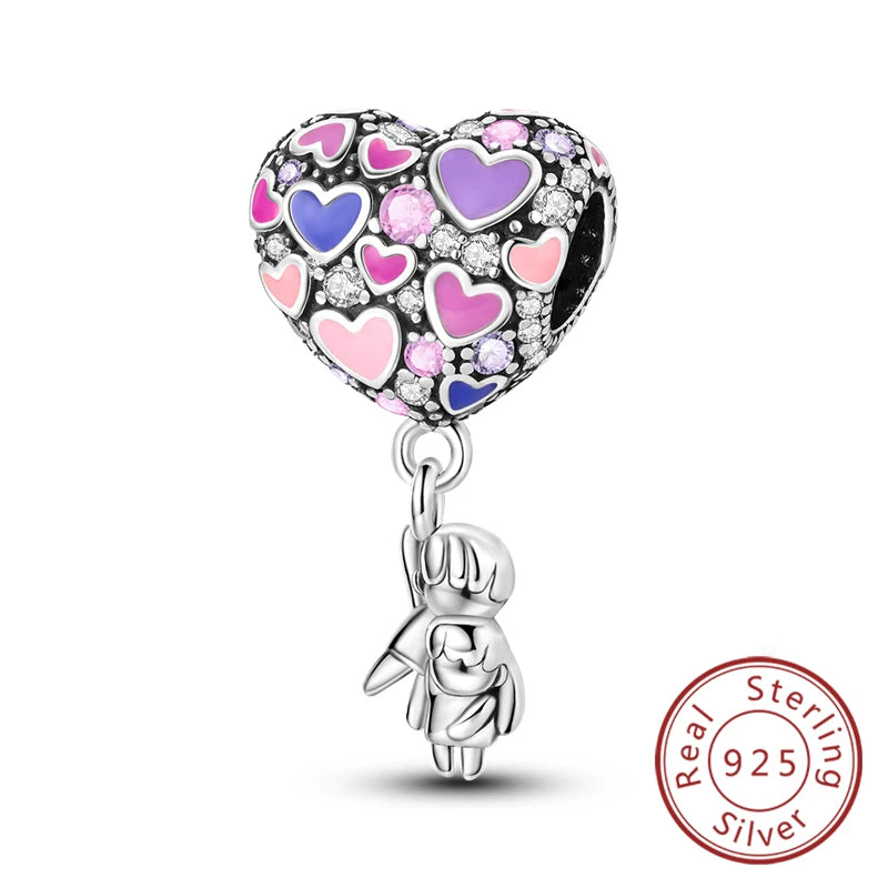 Original 925 Sterling Silver Charm Bead Heart Lovers Valentine's Day Charm Fit Charm Bracelet Pendant Women Jewelry Gift