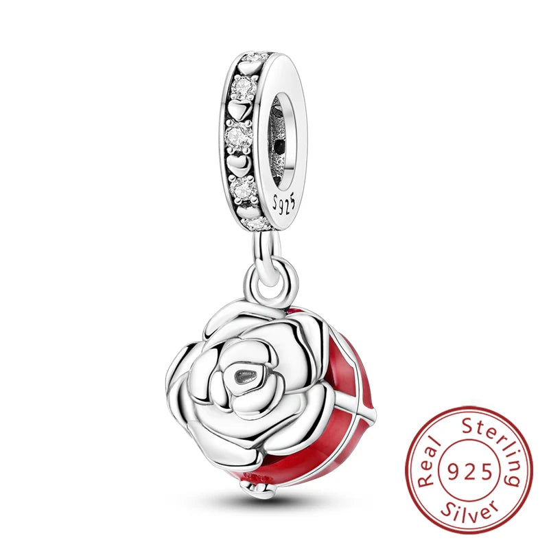 Original 925 Sterling Silver Charm Bead Heart Lovers Valentine's Day Charm Fit Charm Bracelet Pendant Women Jewelry Gift